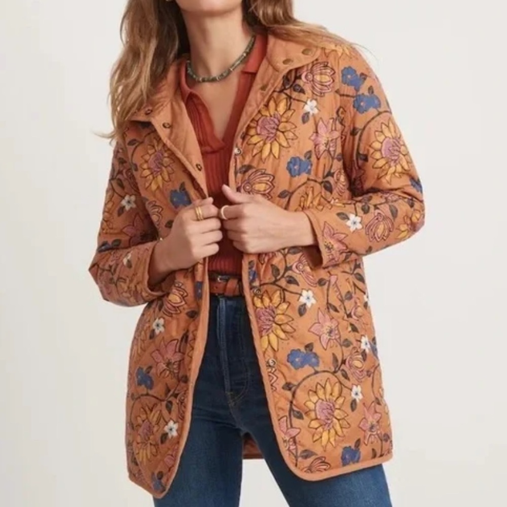 Marine Layer Women XS Amber Brown Reversible Floral Timber Cove Quilted Jacket